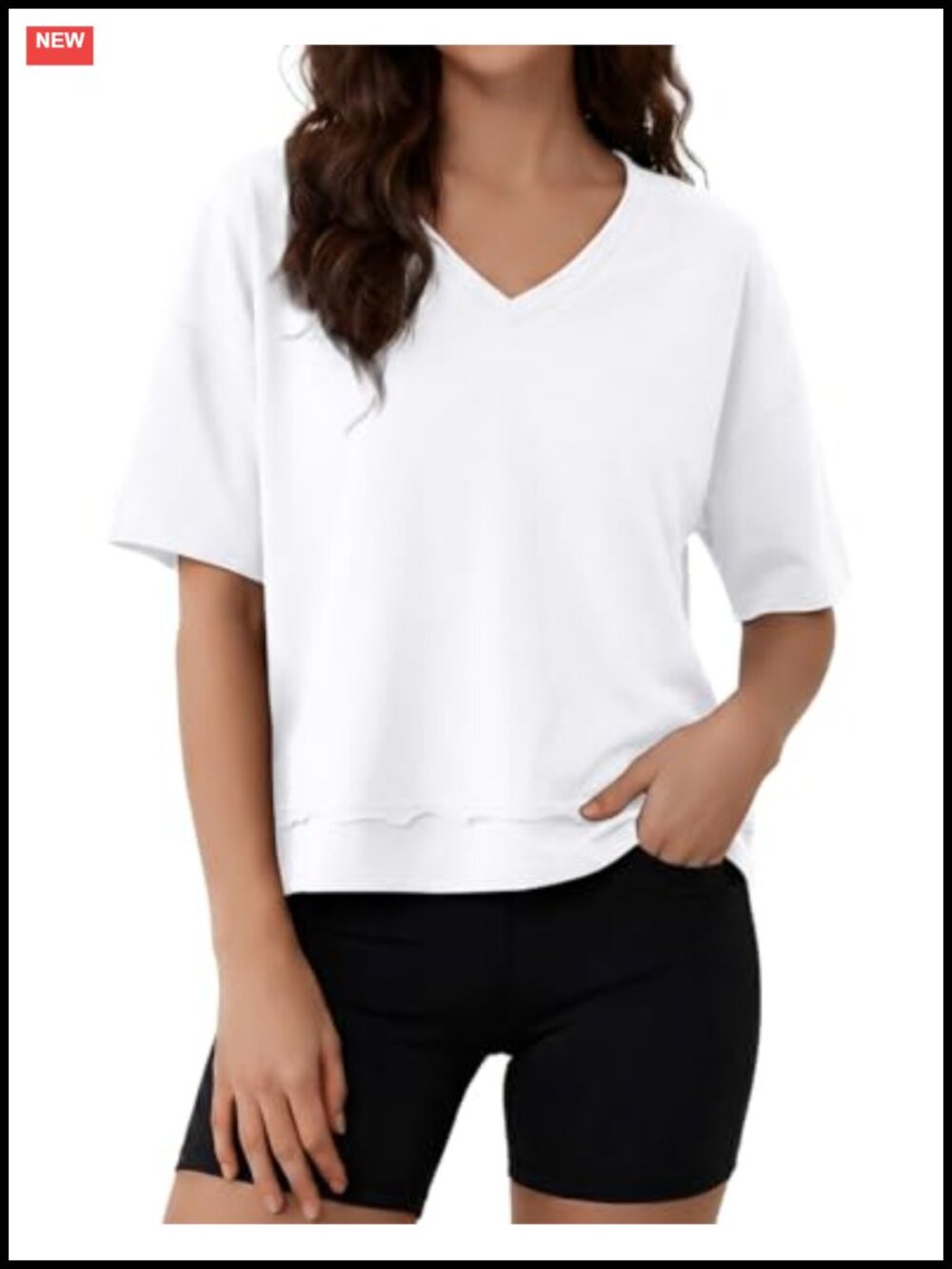 Womens Cotton Crop Top V Neck Short Sleeve Boxy Summer Workout Shirt